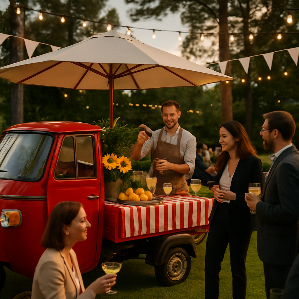 Cocktail Brouwer's red Piaggio APE cocktail bar at a Corporate Events event