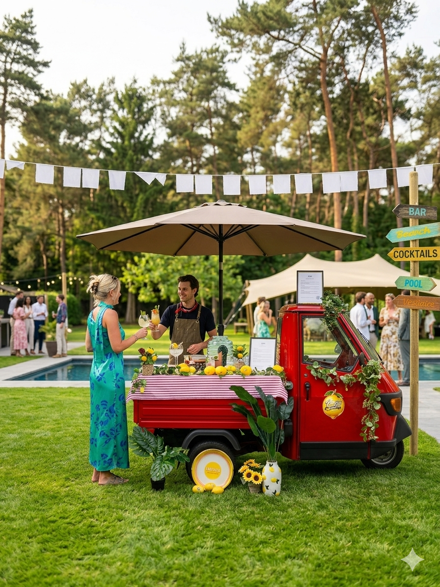 Cocktail Brouwer's red Piaggio APE cocktail bar at a Weddings event